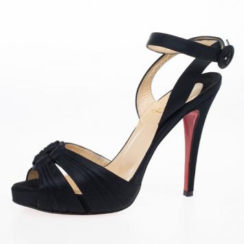 Christian Louboutin Black Satin Ankle Strap Sandals Size 37.5