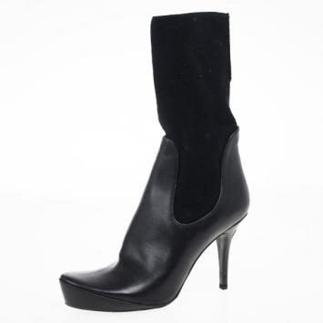 Stella McCartney Black Leather Sock Platform Ankle Boots Size 38