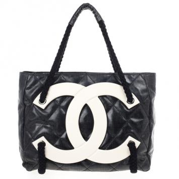 Chanel Grey Coated Canvas Large CC White Tote