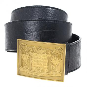 Pre Owned Fendi Black Leather Plaque Belt 75 CM
