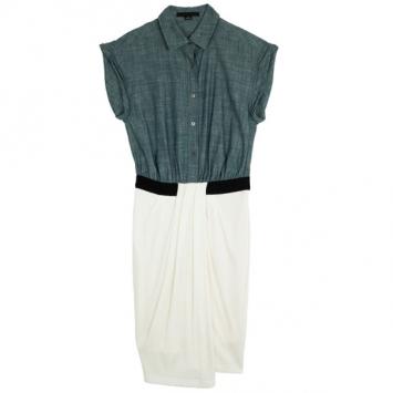 Alexander Wang Denim Oxford Shirt Dress with Rib Combo M