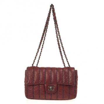 Chanel Jumbo Flap Bag Burgundy Lambskin with Pinstripe Stiching