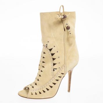 Jimmy Choo Beige Suede 'Zanzibar' Cut-Out Booties Size 39.5
