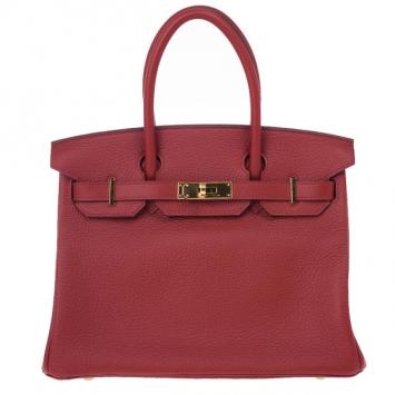 Hermes Geranium Taurillon Clemence Leather and Gold Hardware Birkin 30 CM
