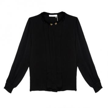 Chloe Velvet Embellished Collar Silk Shirt S