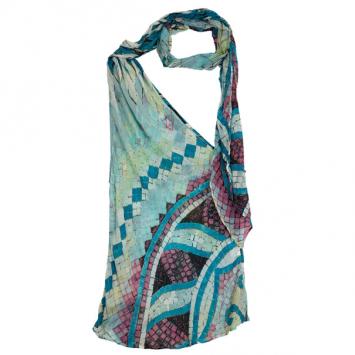 Roberto Cavalli Mosaic Print Halter Neck Top M