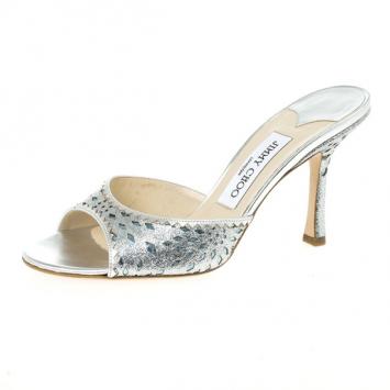 Jimmy Choo Silver Cutout Slides Size 37