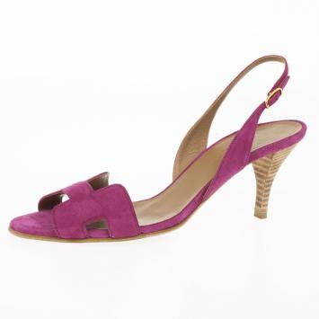 Hermes Pink Suede Night Slingback Sandals Size 37.5