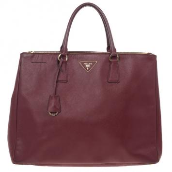 Prada Maroon Saffiano Lux Double-Zip Leather Tote