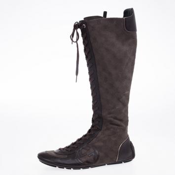 Gucci Brown Lace Up Flat Knee Length Boots Size 39