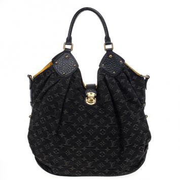 Pre Owned Louis Vuitton Black Denim Monogram Mahina Hobo L