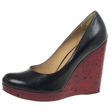 Salvatore Ferragamo Black Leather Tasia Wedge Pumps Size 39.5