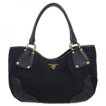 Prada Black Tessuto Vitello Daino Tote