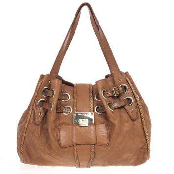 Pre Owned Jimmy Choo Brown Biker Leather with Elaphe Snake Trim Ramona Tote Bag