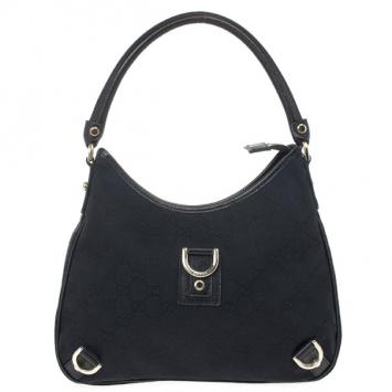 Gucci Abbey Black Monogram D-Ring Hobo