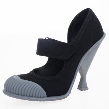 Prada Black Extended Cap-Toe Mary Jane Pumps Size 38.5