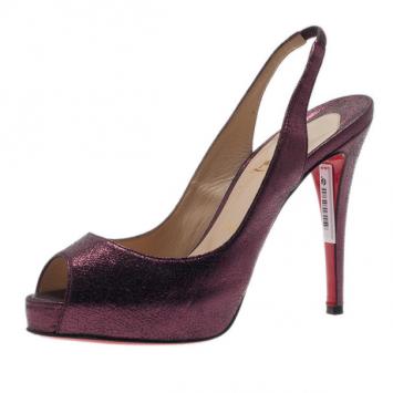 Christian Louboutin Purple Metallic N°Prive Slingback Sandals Size 38