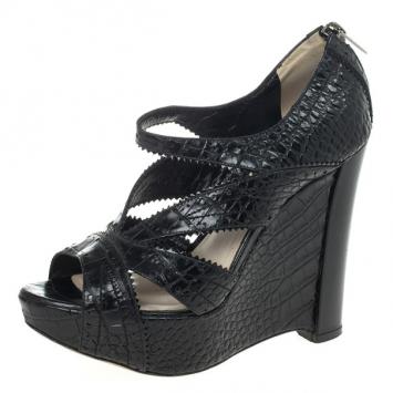 Dior Bonnie Stamped Croc Wedge Sandals Size 36