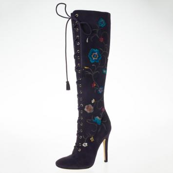 Jimmy Choo Purple Suede Floral Embroidered Colorado Knee Length Boots Size 37