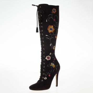 Jimmy Choo Brown Suede Floral Embroidered Colorado Knee Length Boots Size 36