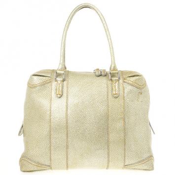 Pre Owned Fendi Gold Metallic Leather ‘B.Mix’ Large Bowler Bag