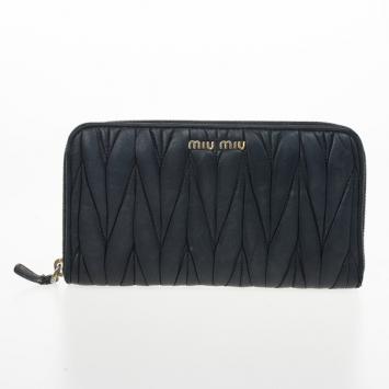 Pre Owned Miu Miu Black Matelasse Zip-Around Wallet