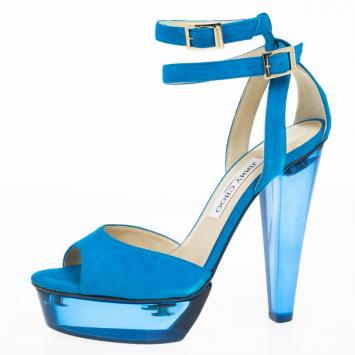 Jimmy Choo Blue Suede Ankle Strap Niagara Platform Sandals Size 39