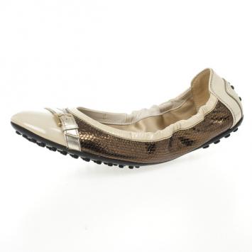 Tod's Beige & Brown Leather 'Dee Buckle' Ballet Flats Size 39