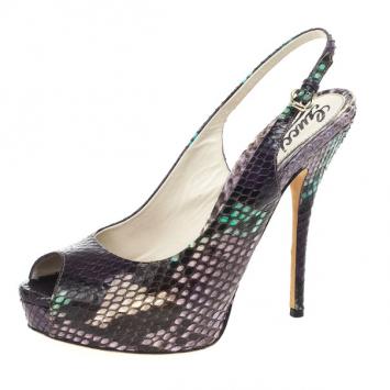 Gucci Purple Python Sofia Slingback Sandals Size 38