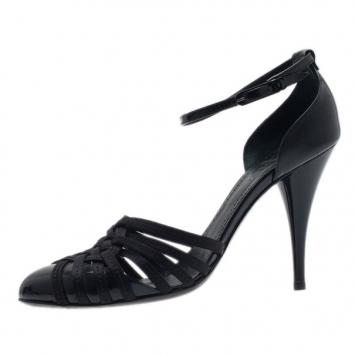 Chanel Black Satin Ankle Strap Sandals Size 39.5