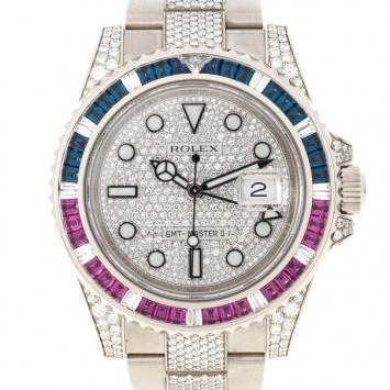 Pre Owned Rolex Diamond White Gold GMT-Master II Mens Wristwatch 40 MM