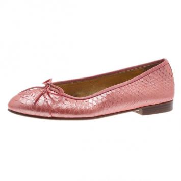 Chanel Pink Python Bow Ballet Flats Size 37