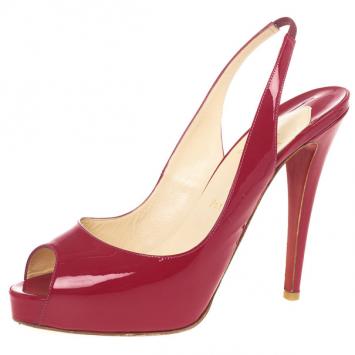 Christian Louboutin Pink Patent N°Prive Slingback Platform Sandals Size 40.5