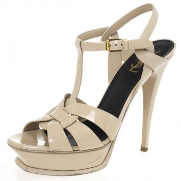 Yves Saint Laurent Nude Patent Tribute Platform Sandals Size 40.5