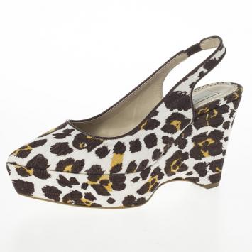 Stella McCartney Leopard Print Canvas Slingback Nathalie Wedges Size 38