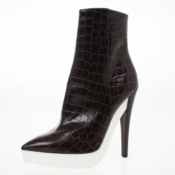 Stella McCartney Brown Croc Embossed Ankle Boots Size 39 