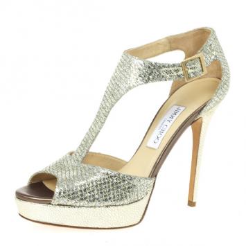 Jimmy Choo Glitter Totem T Strap Sandals Size 40