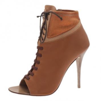 Giuseppe Zanotti Brown Leather Open Toe Lace Up Booties Size 41