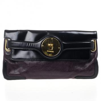 Balenciaga Black Leather Lune Clutch