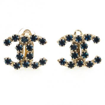 Chanel CC Blue Crystal Earrings