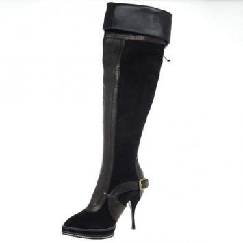 Christian Dior Black Suede &amp; Leather Lace Up Intrigante Over The Knee Boots Size 38.5