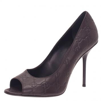 Gucci Dark Brown Guccissima Leather Pointed Toe Pumps Size 38.5
