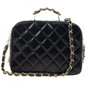 Pre Owned Chanel Vintage Black Patent 2way Lunch Box Crossbody Bag