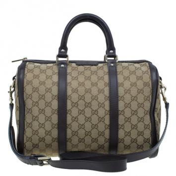 Gucci Brown Canvas Web Original GG Boston Bag