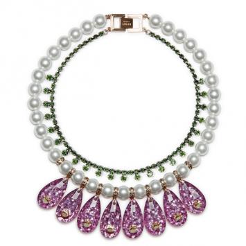 Mawi Galaxy Rocks Tiered Glitter Teardrop Necklace with Pearls