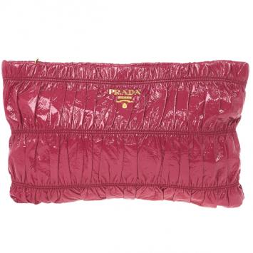 Prada Fuchsia Patent Leather Gauffre Shirred Clutch Bag
