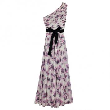 Carolina Herrera One Shoulder Floral Chiffon Gown L
