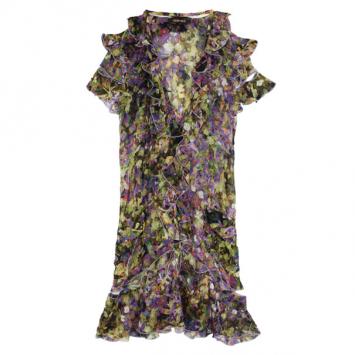 Roberto Cavalli Front Ruffle Printed Dress S