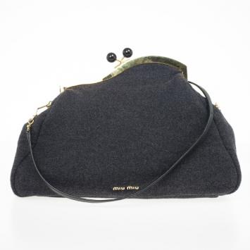 Pre Owned Miu Miu Grey Wool Oversized Clutch