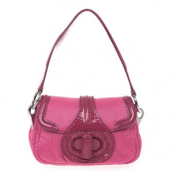 Prada Pink Nylon Gabardine Turnlock Flap Shoulder Bag